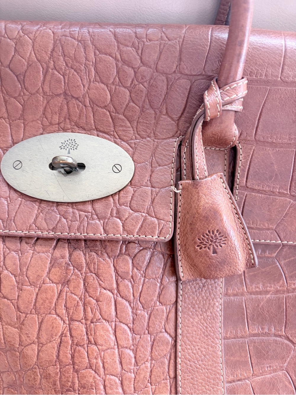 Mulberry Brown Croc-Embossed Leather Satchel - Picture 3 of 12